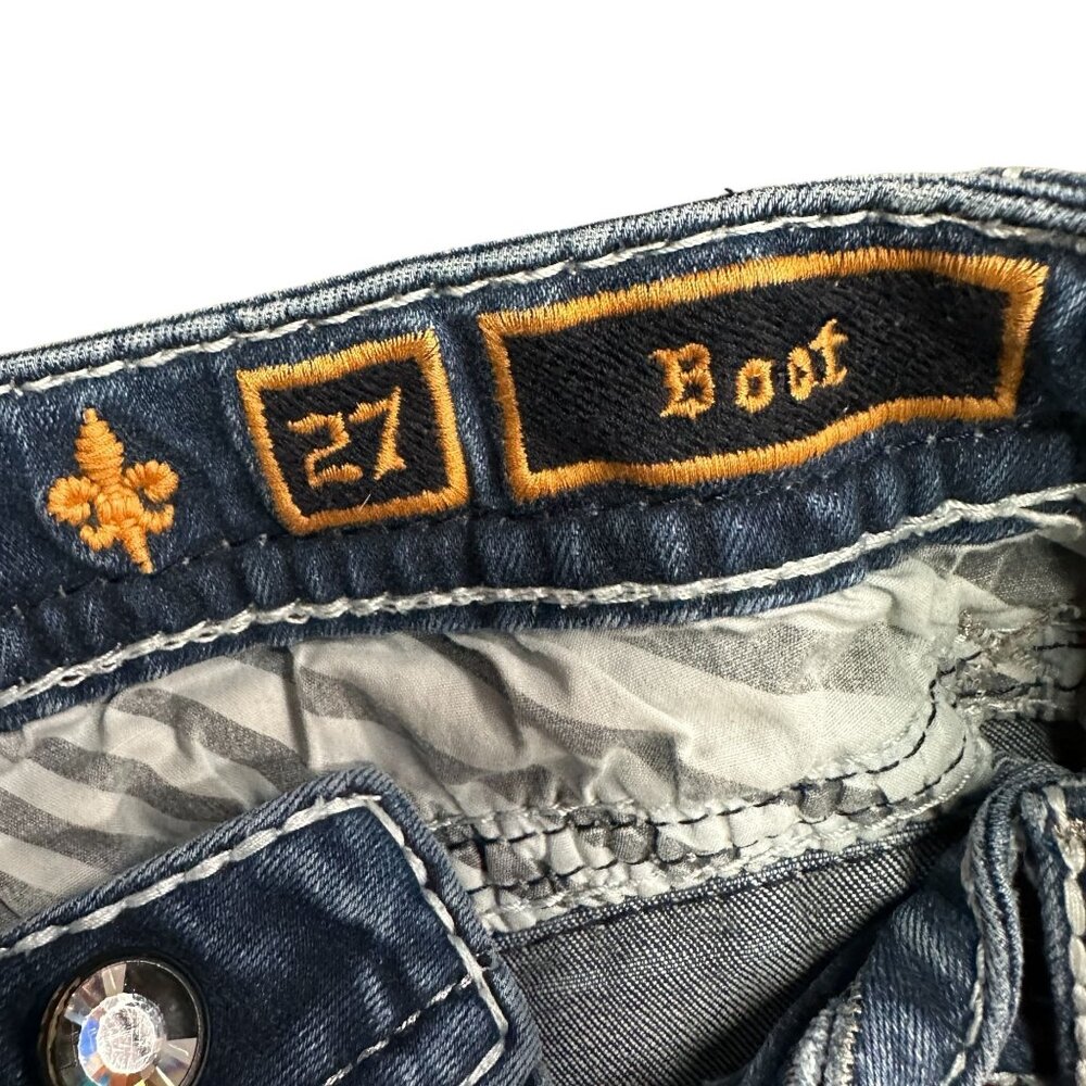 Rock Revival Lanlan Bootcut 27 Jeans Swarovski Leather Insert Faux Flap Pocket - Picture 4 of 16